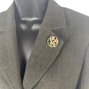 Vintage Gold Flower Brooch with Faux Pearls & Colorful Gemstones